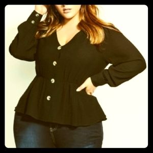 Plus Size 18 City Chic Button Appeal Top Black